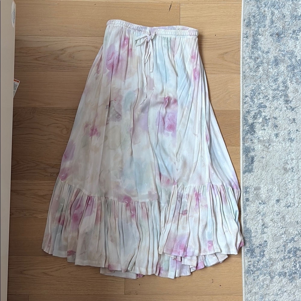 Z Supply Pink and Green Pleated Maxi Skirt